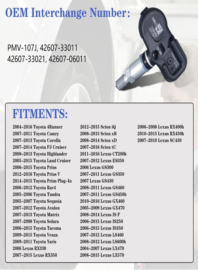 AdvanEX مستشعر ضغط الإطارات AdvanEX، بتردد 315 ميجاهرتز، متوافق مع نظام مراقبة ضغط الإطارات TPMS، مناسب لسيارات تويوتا وسيون ولكزس، ويحل محل الأرقام الأصلية 42607-33021 وPMV-107J و42607-06011 - Image 2